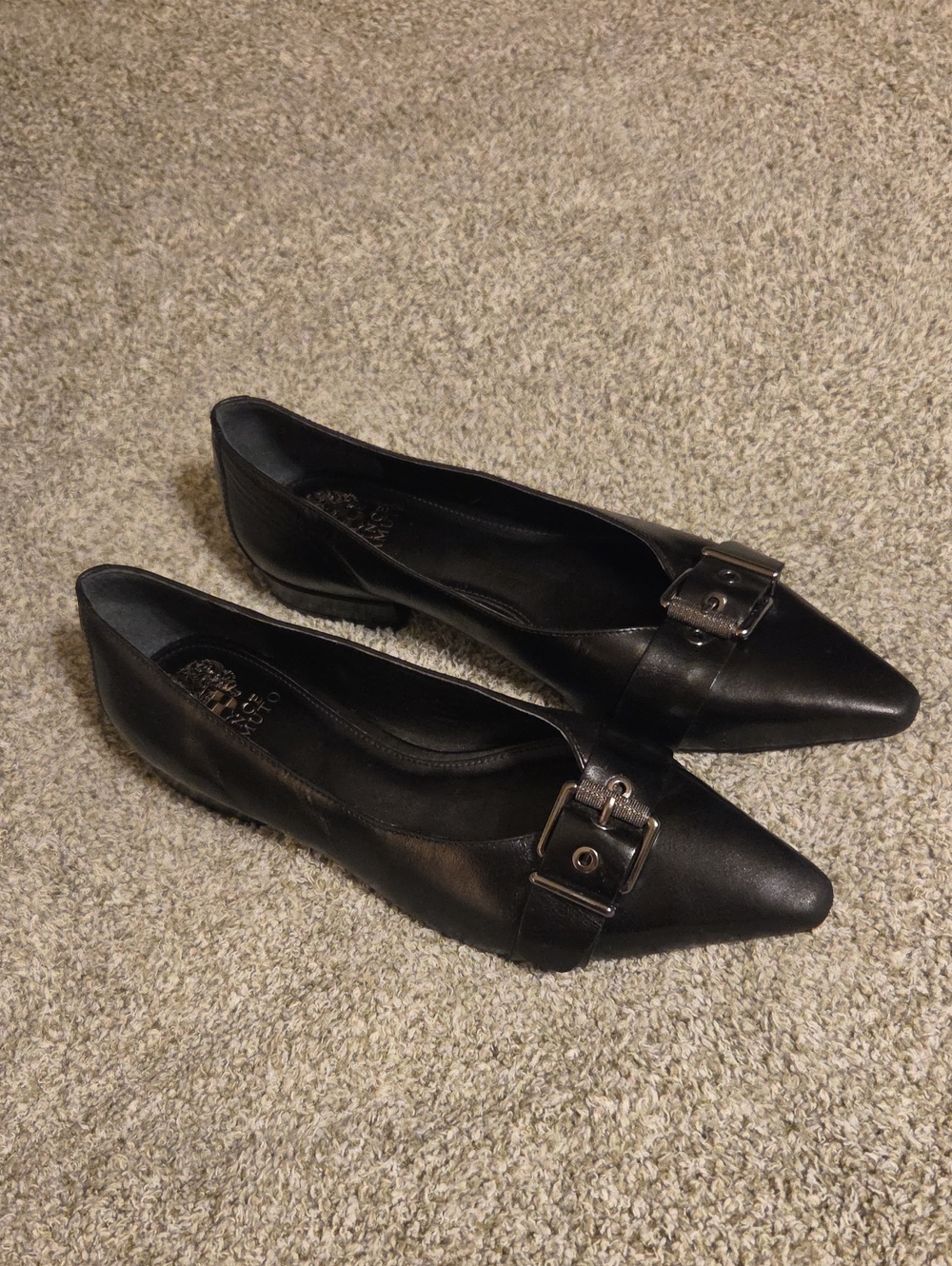Vince Camuto Black Pointed Buckle Flats